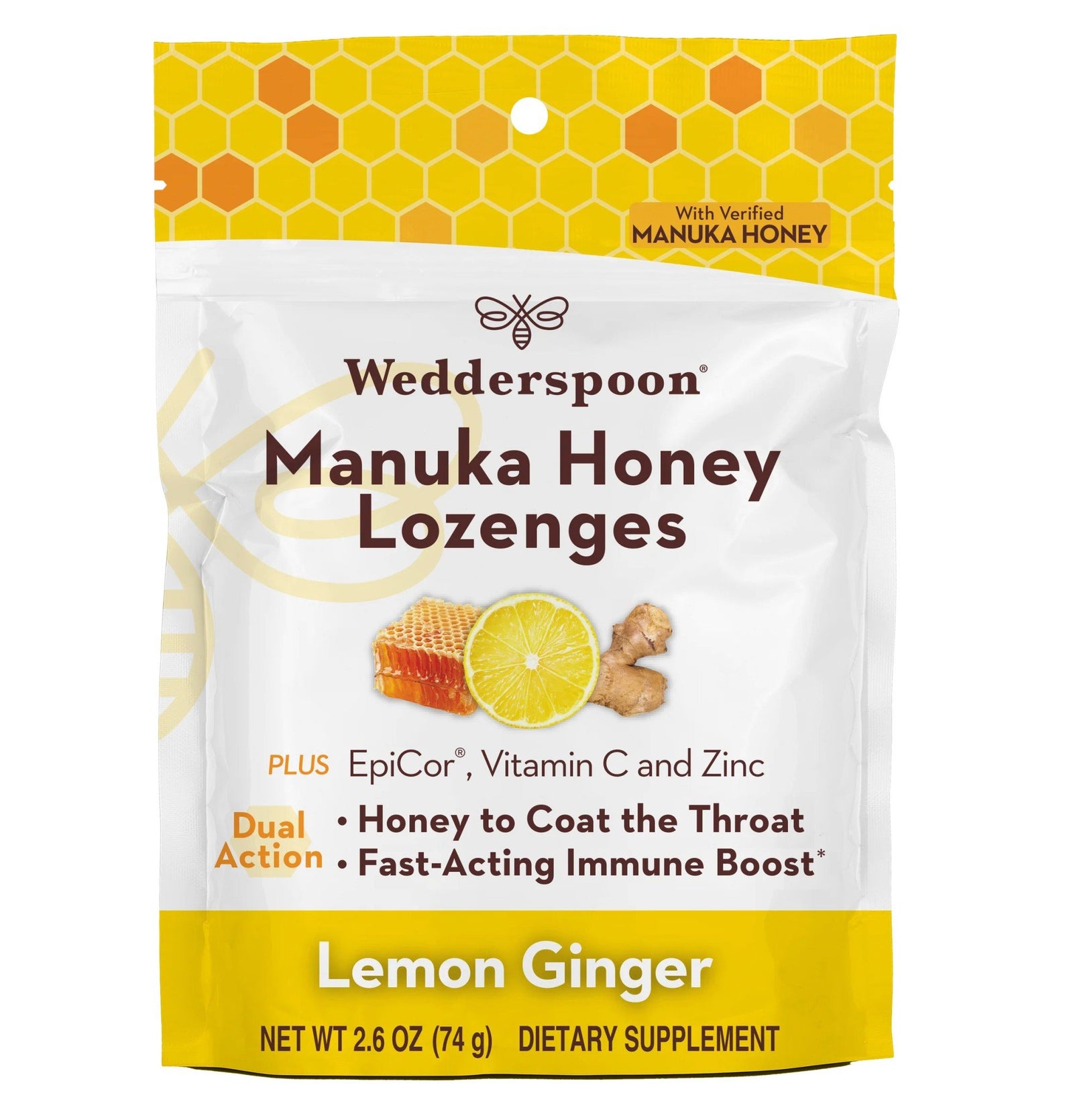 Wedderspoon Manuka Honey Immunity Lozenge-Lemon Ginger 2.6 oz. Lozenge