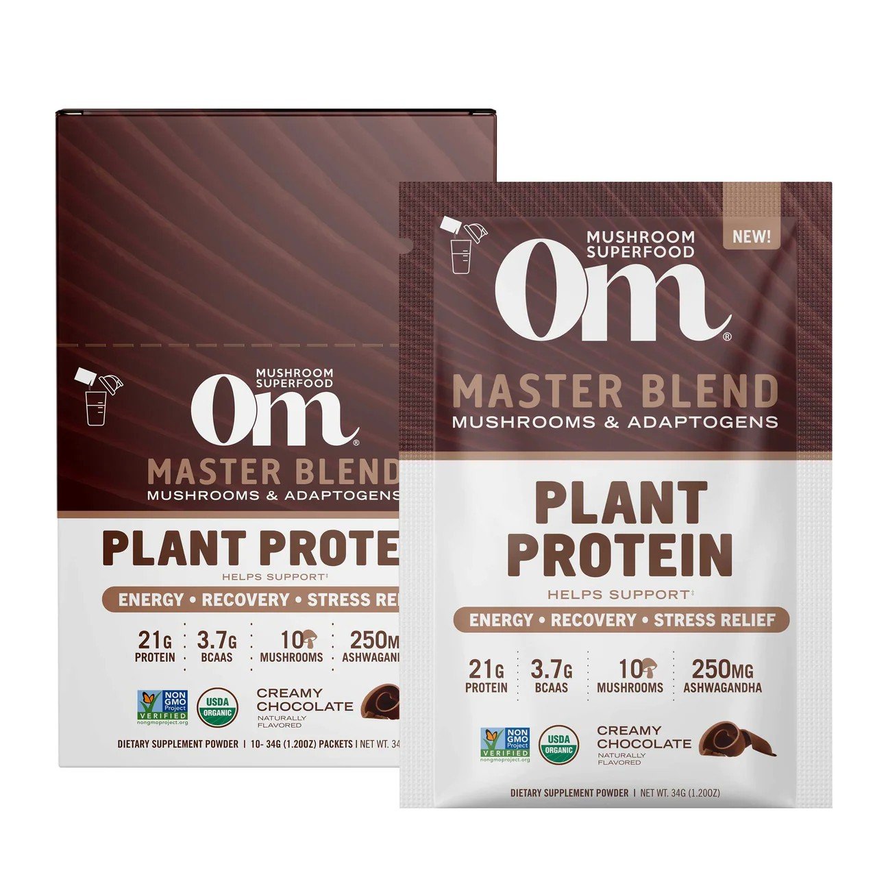 Om Mushrooms Mushroom Master Blend Protein Creamy Chocolate 10 pkt Powder