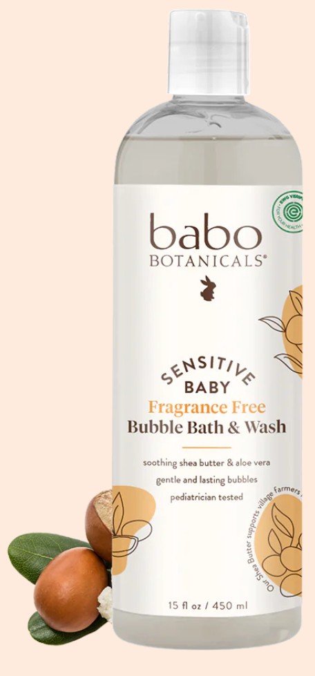 Babo Botanicals Sensitive Baby Fragrance Free Bubble Bath &amp; Wash 15 oz Liquid