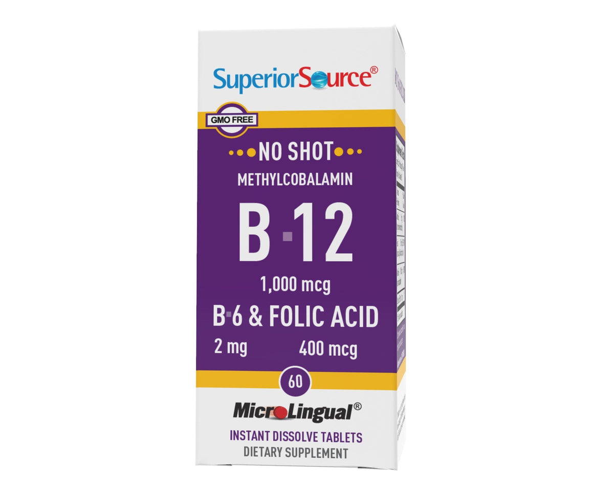 Superior Source No Shot Methylcobalamin B12/B6/Folic Acid 60 Sublingual Tablet