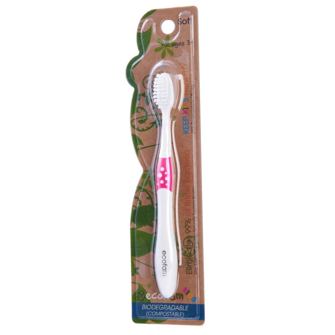 XyloBurst Ecofam Compostable-Kids Toothbrush with Anti-Microbial Bristles-Pink 1 Toothbrush