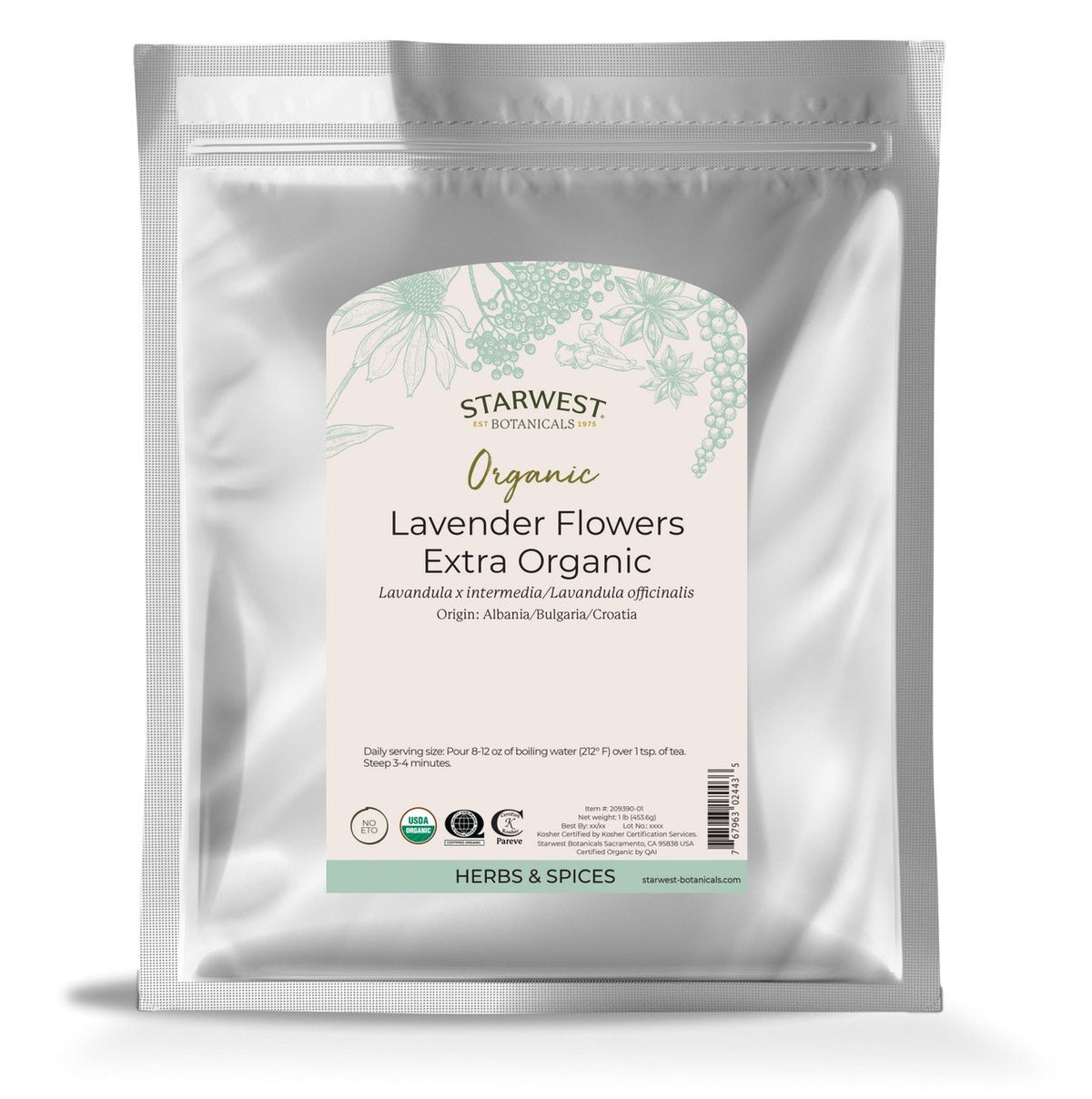 Starwest Botanicals Lavender Flowers Extra Organic Whole 1 lbs Bulk