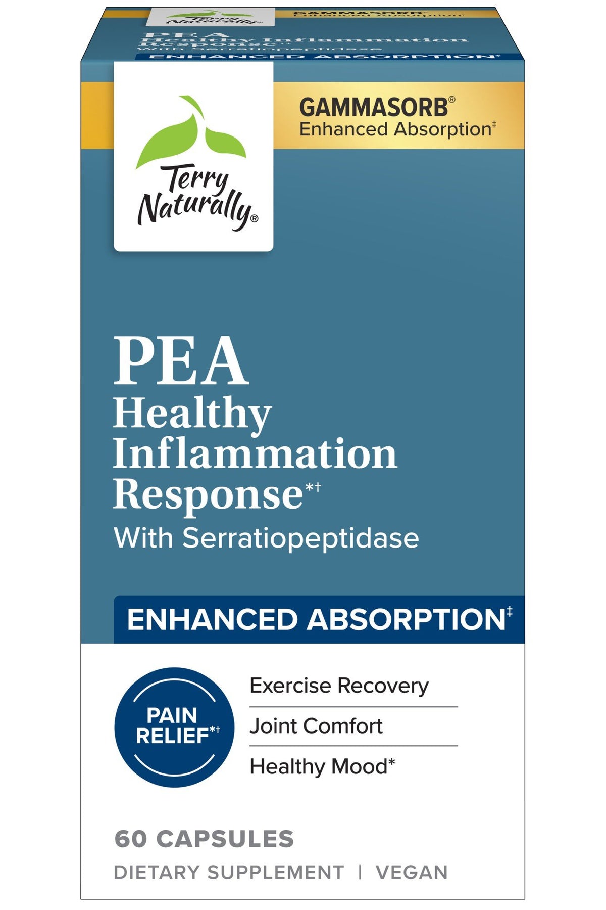 EuroPharma (Terry Naturally) PEA Healthy Inflammation Response with Serratiopeptidase 60 Capsule