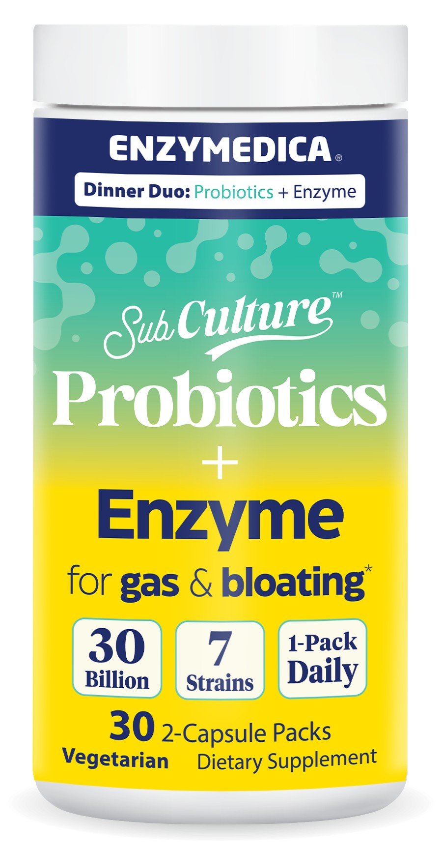 Enzymedica SubCulture Probiotics+Enzymes-Dinner Duo for Gas & Bloating 30 Capsule