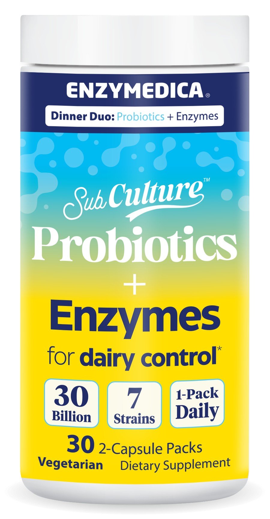 Enzymedica SubCulture Probiotics+Enzymes-Dinner Duo for Dairy Control 30 Capsule
