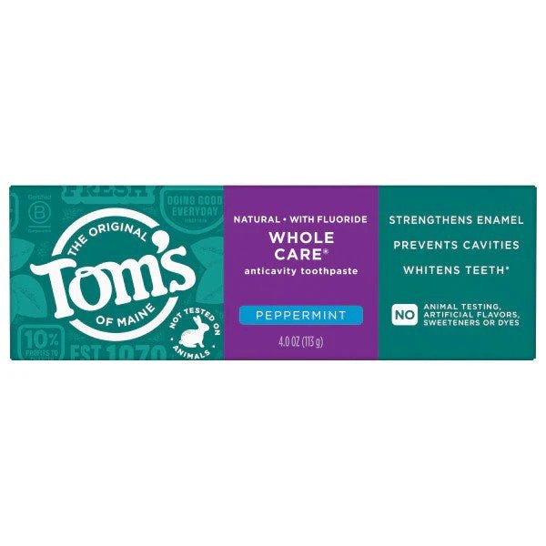Tom's Of Maine Whole Care Peppermint Natural Toothpaste with Fluoride 4 oz Tube