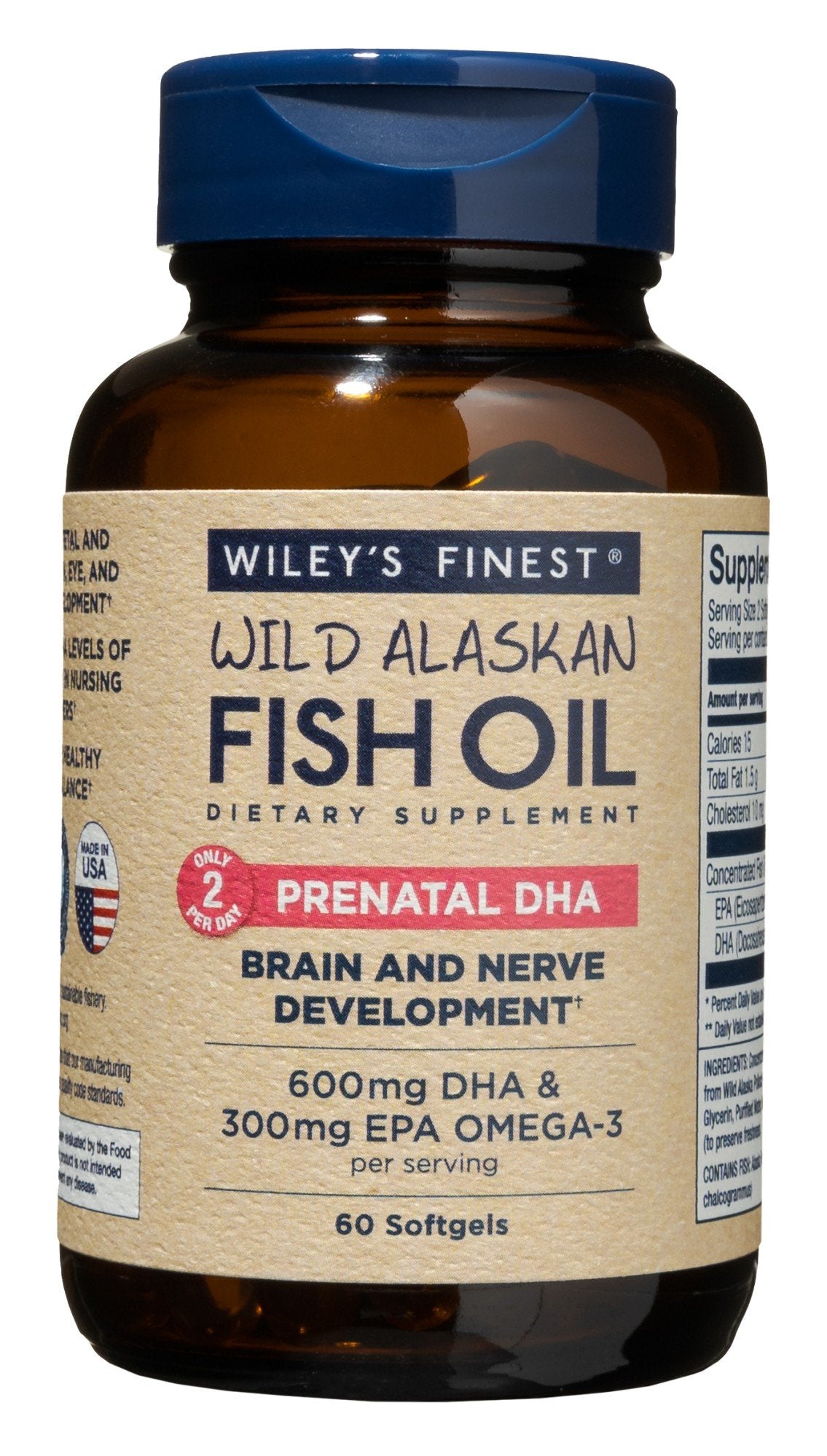 Wileys Finest Wild Alaskan Fish Oil Prenatal DHA 60 Softgel