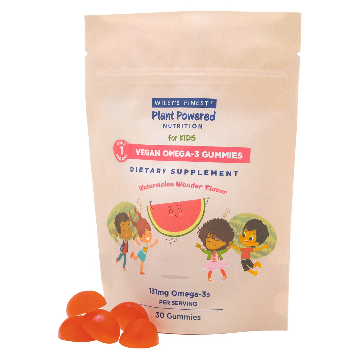 Wileys Finest Vegan Omega-3 Gummies for Kids, Watermelon Wonder 30 Gummy