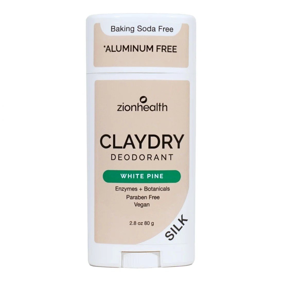 Zion Health Clay Dry Silk White Pine Vegan Deodorant 2.5 oz Stick