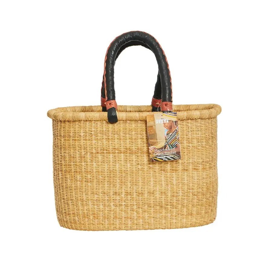 Ayya Oval Flat Bottom Grass Basket - Natural 17&quot; x 11&quot; x 8&quot; 1 Basket