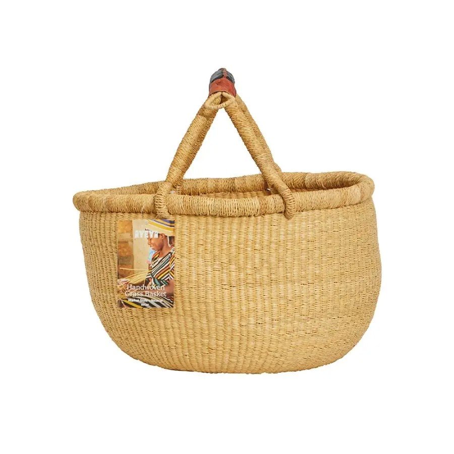 Ayya Handwoven Market Style Grass Basket, Natural 15&quot; x 9&quot; x 14&quot; 1 Basket