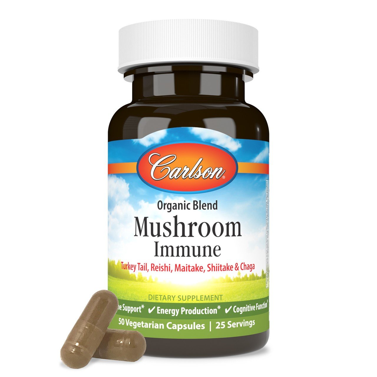 Carlson Laboratories Organic Blend Mushroom Immune(Turkey Tail, Reishi, Maitake, Shiitake & Chaga) 50 VegCap