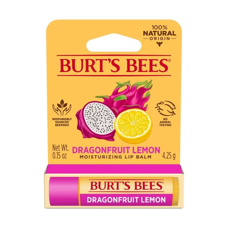 Burt&#39;s Bees Dragonfruit Lemon Lip Balm Tube in Blister Box .15 oz Lip Balm