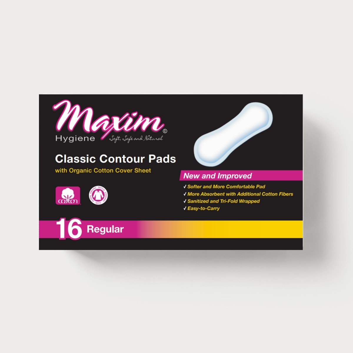 Maxim Hygiene Products Natural Cotton Classic Contour Sanitary Pads Regular 16 Pad