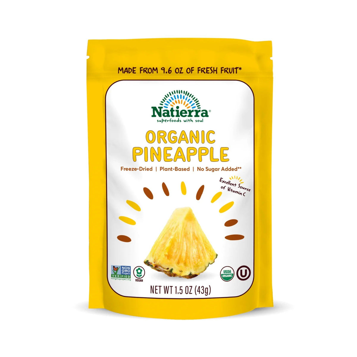 Natierra Organic Freeze-Dried Pineapple 1.5 oz Bag