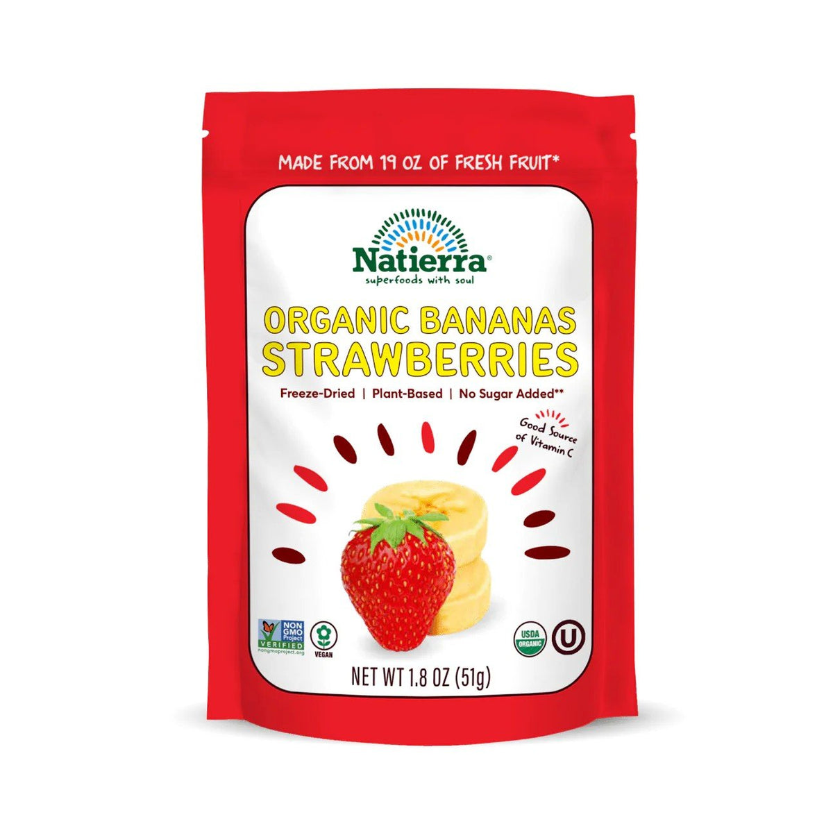 Natierra Organic Freeze-Dried Bananas &amp; Strawberries 1.8 oz Bag