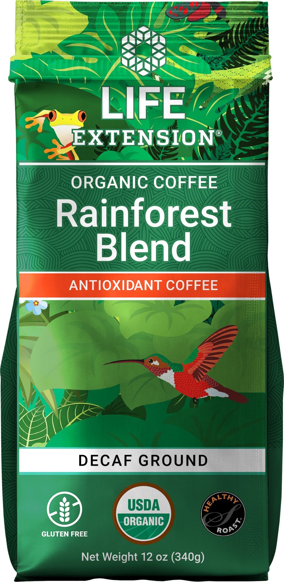 Life Extension Rainforest Blend Decaf Ground Coffee 12 oz Bag