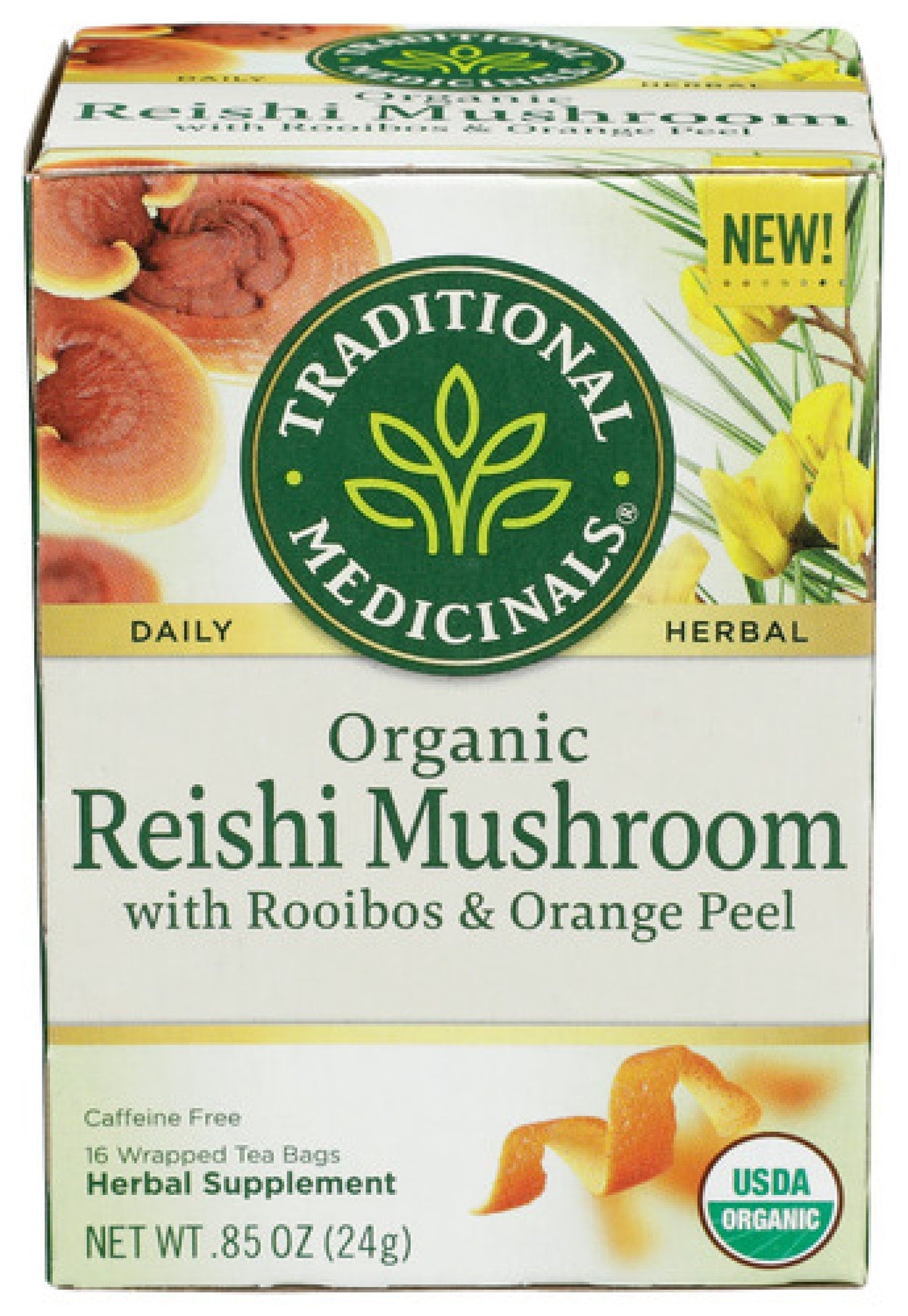 Traditional Medicinals Reishi Mushroom with Rooibos &amp; Orange 16 Tea Bags Box