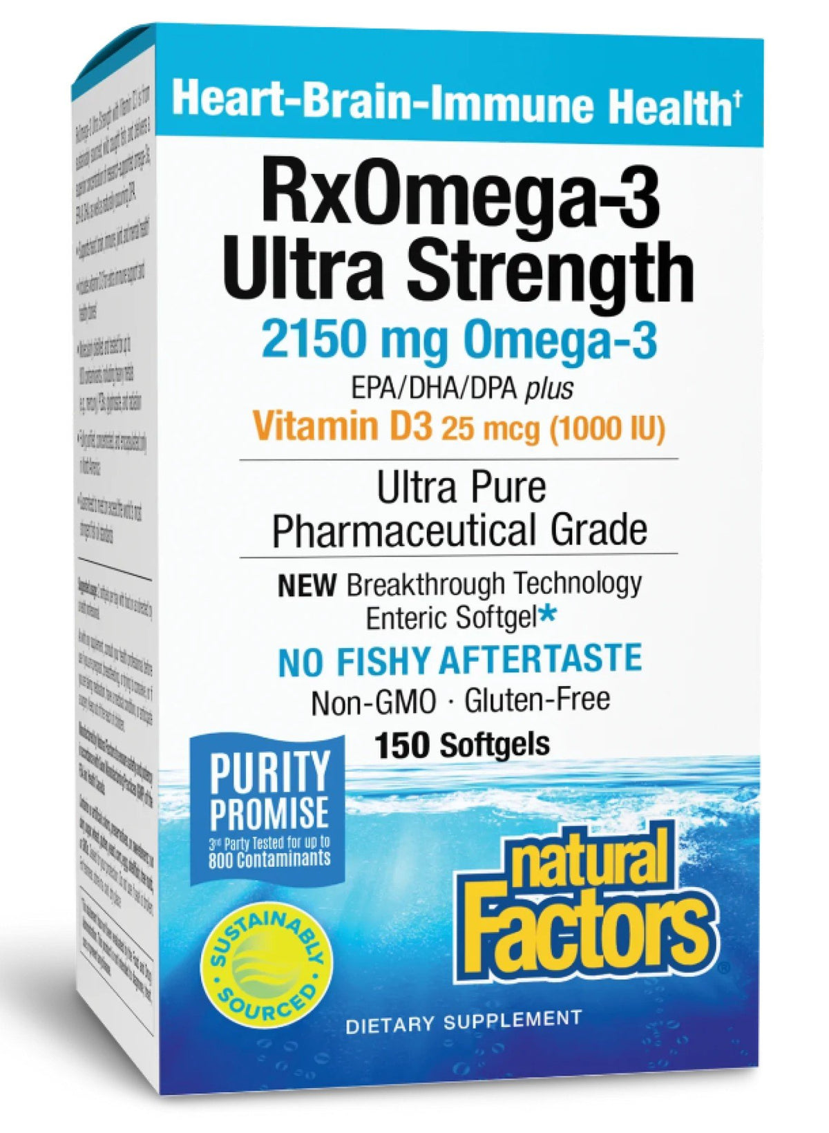 Natural Factors RxOmega-3 Ultra Strength One-per-Day 2150mg Omega-3 EPA/DHA/DPA plus Vitamin D3 25 mcg (1000 IU) 150 Softgel