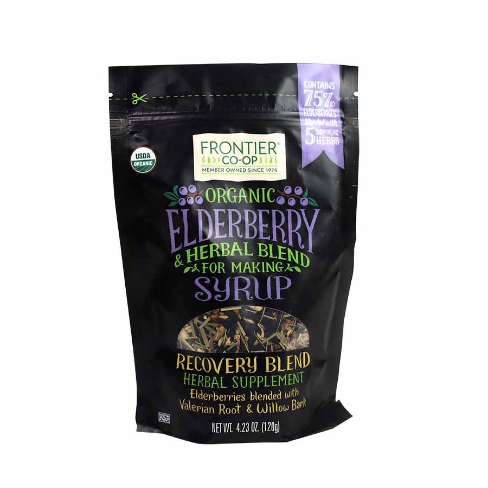 Frontier Natural Products Elderberry & Herb Blend for Syrup  Recovery Blend, Organic 4.23 oz Bag