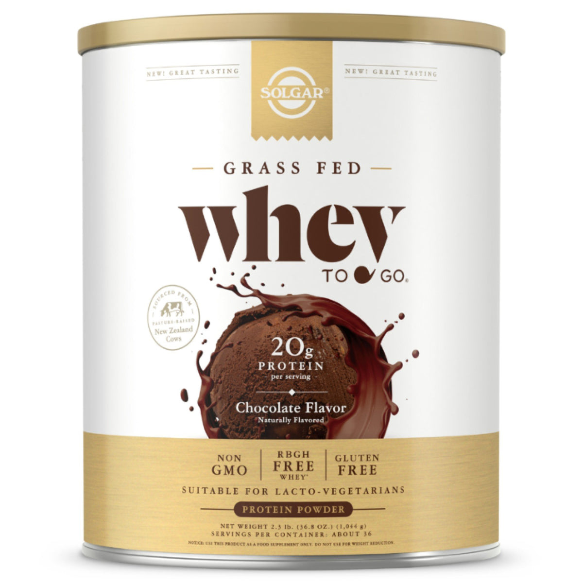 Solgar Whey To Go Protein Powder Natural Chocolate Flavor 36.8 oz Powder