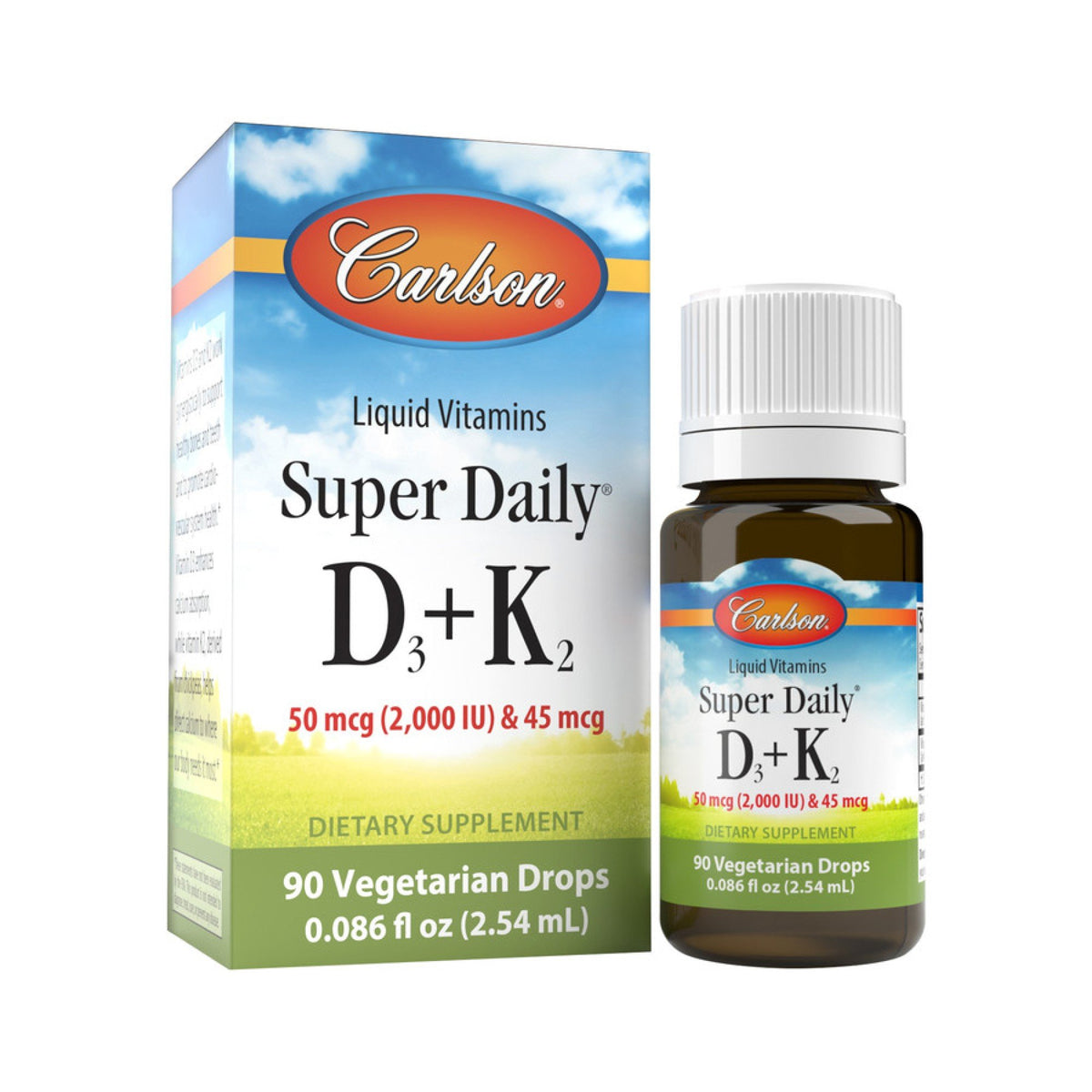 Carlson Laboratories Super Daily D3 + K2 2,000 IU &amp; 45 mcg 0.086 fl oz Vegetarian Drops