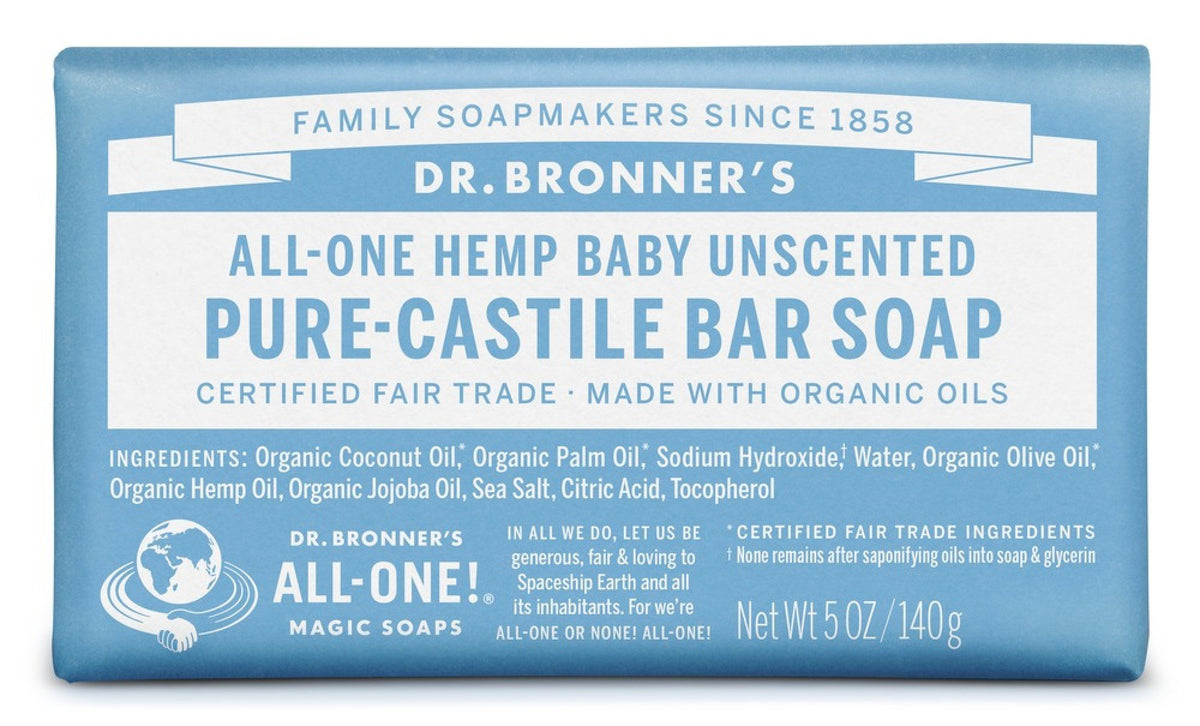 Dr. Bronner's Pure Castile Bar Soap Baby Unscented 5 oz Bar
