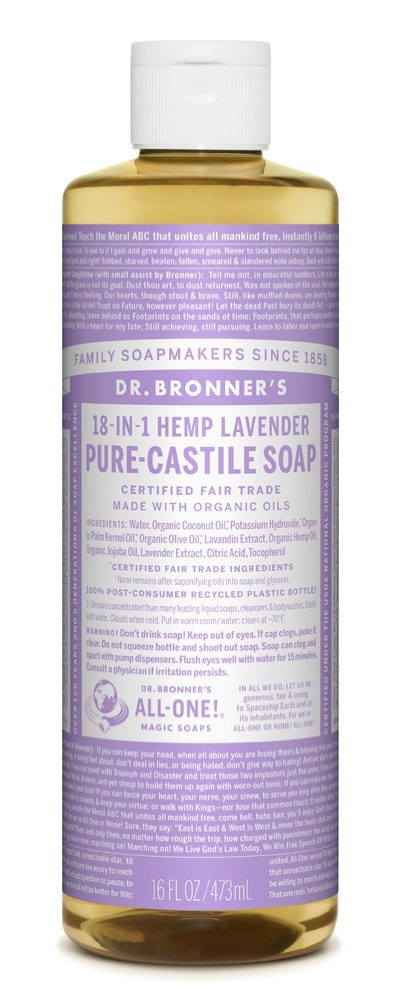 Dr. Bronner's Pure Castile Liquid Soap-Lavender 16 oz Liquid