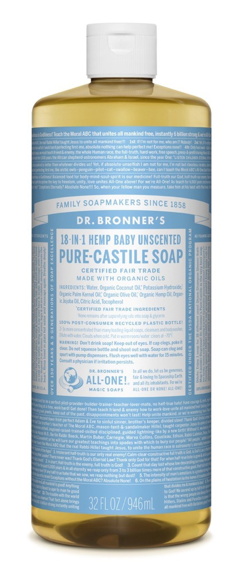 Dr. Bronner's Pure Castile Liquid Soap-Baby Unscented 32 oz Liquid