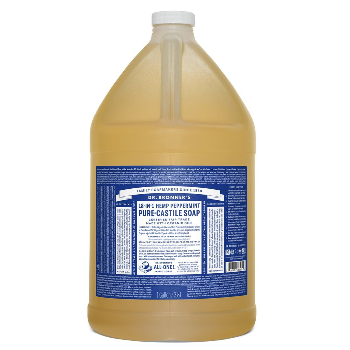 Dr. Bronner's Pure Castile Liquid Soap-Peppermint 1 Gallon Liquid