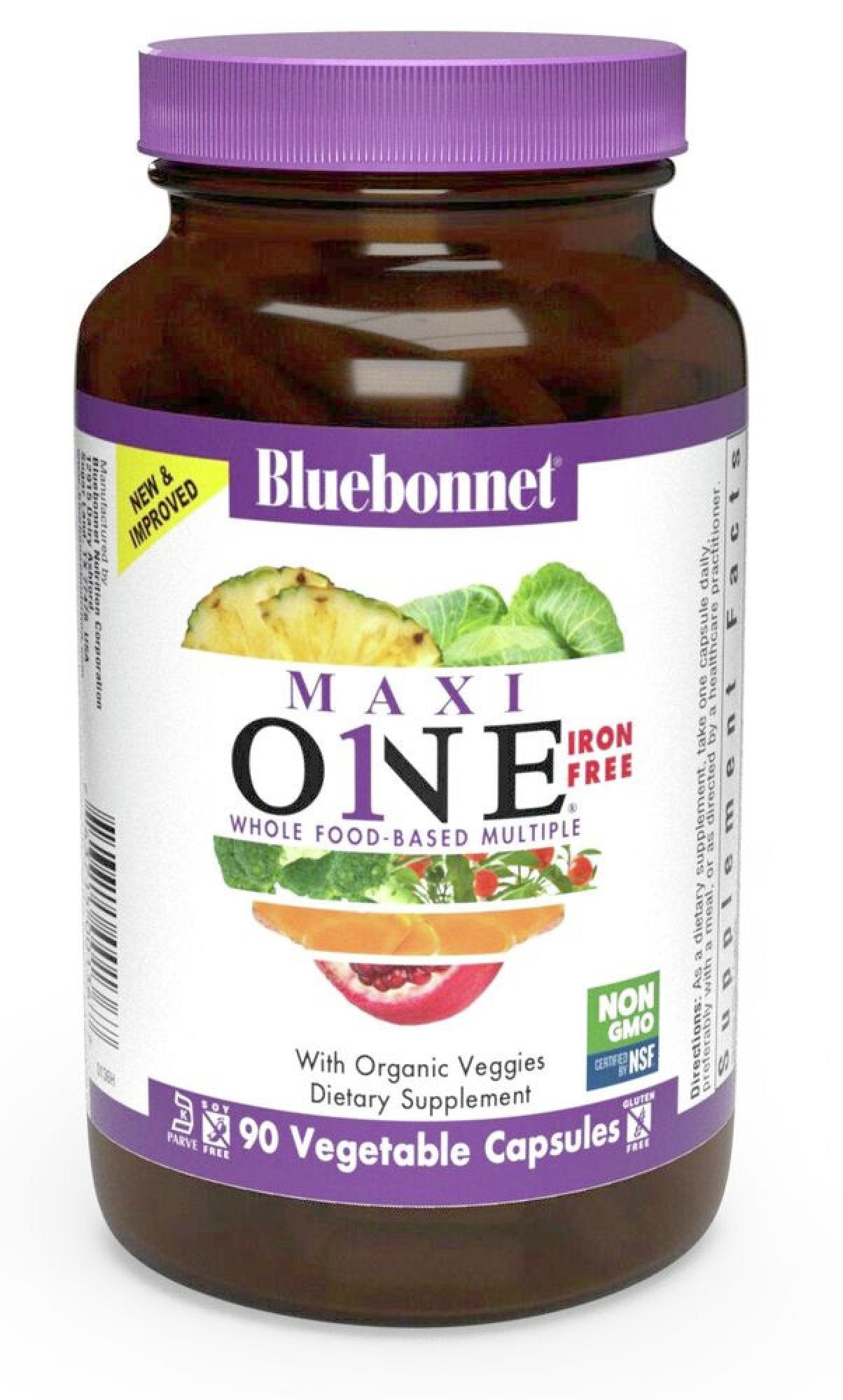 Bluebonnet Maxi One Whole Food-Based Iron Free 90 VegCap