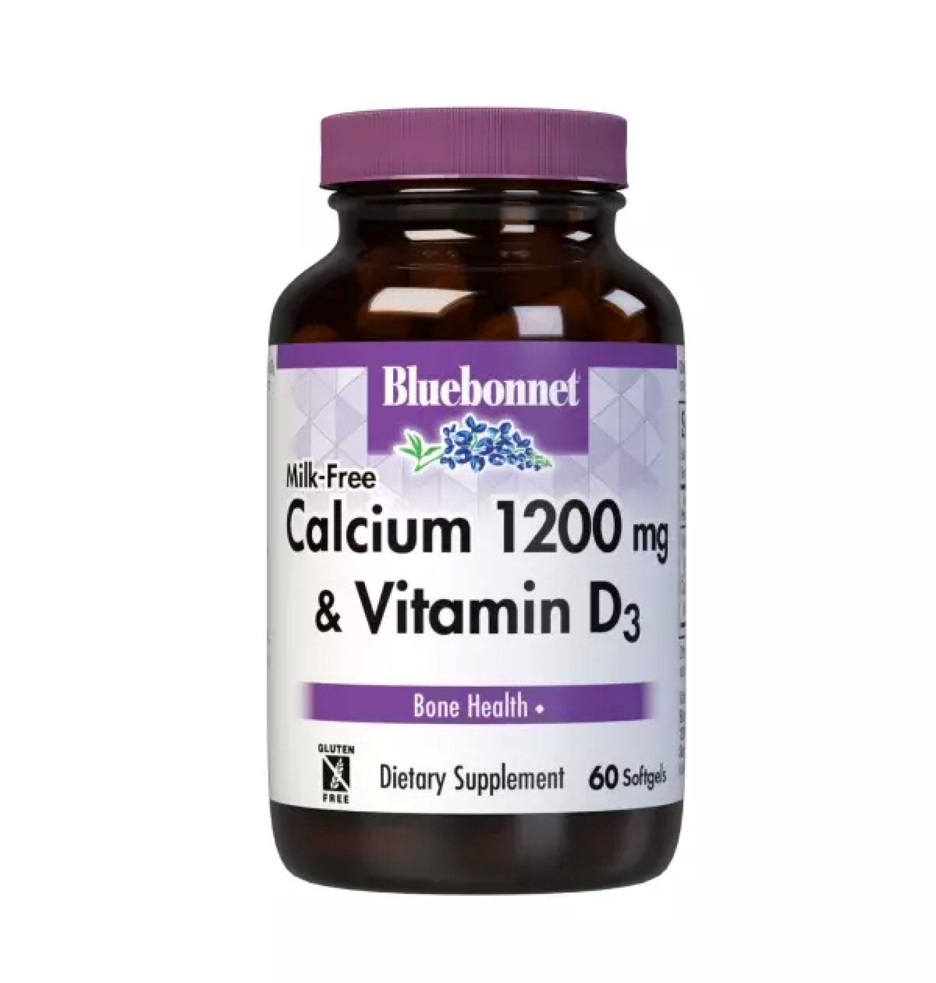 Bluebonnet Milk-Free Calcium 1200 mg & Vitamin D3 60 Softgel