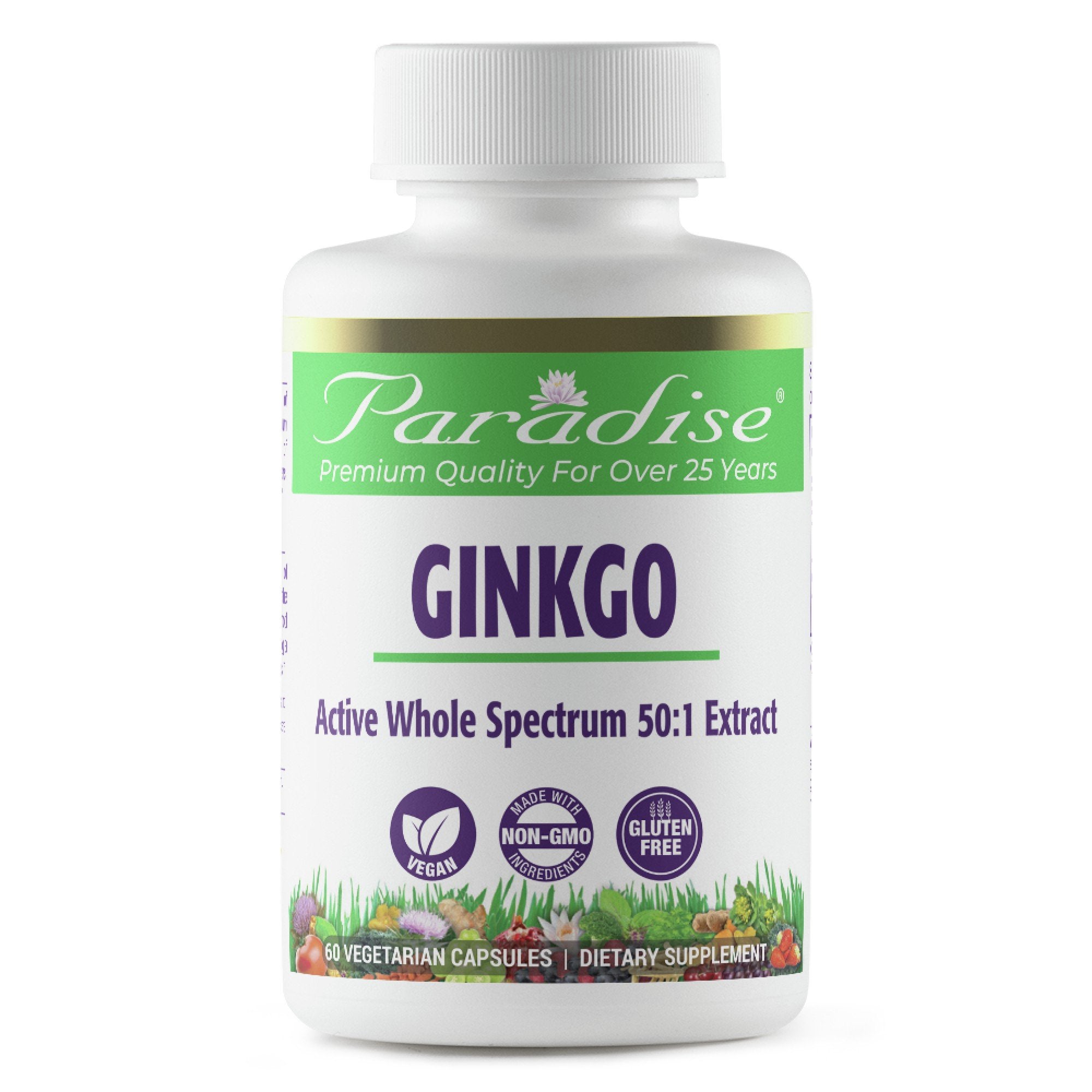 Paradise Herbs Ginkgo Biloba 50:1 60 VegCap