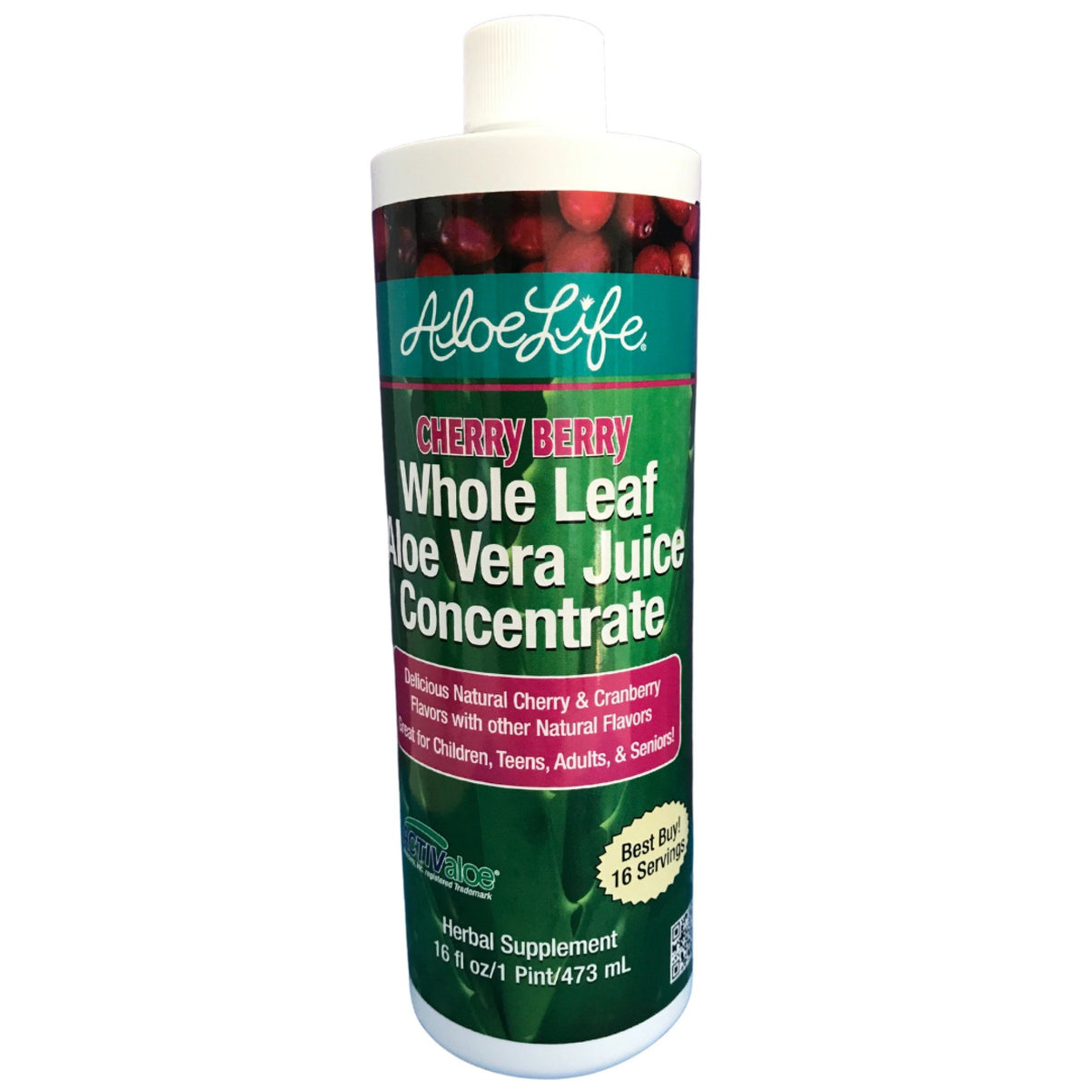 Aloe Life Whole Leaf Aloe Vera Juice Concentrate-Cherry Berry 16 oz Liquid