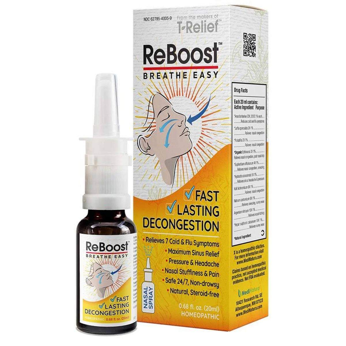 MediNatura ReBoost Nasal Spray Echinacea+6 Decongestion .68 oz Spray