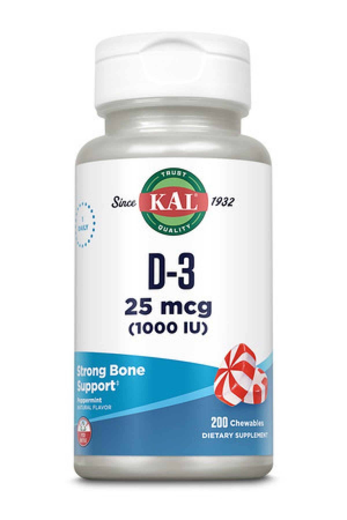 Kal D-3 25 mcg ( 1000 IU) Peppermint 200 Chewable