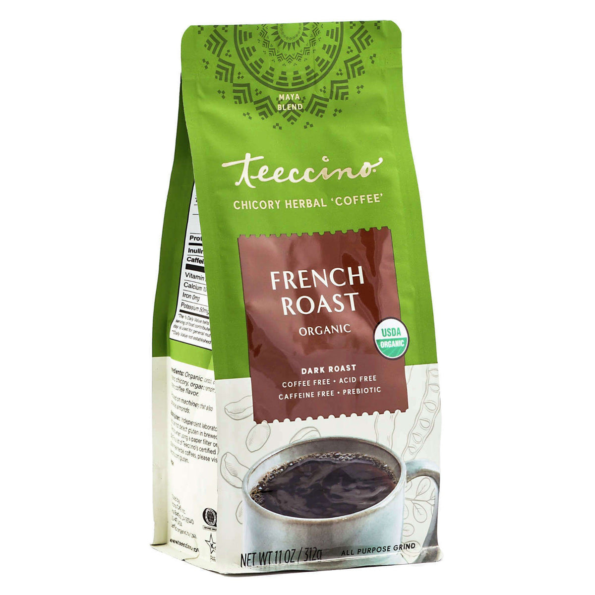 Teeccino Organic French Roast, Dark Roast, Caffeine Free 11 oz Powder