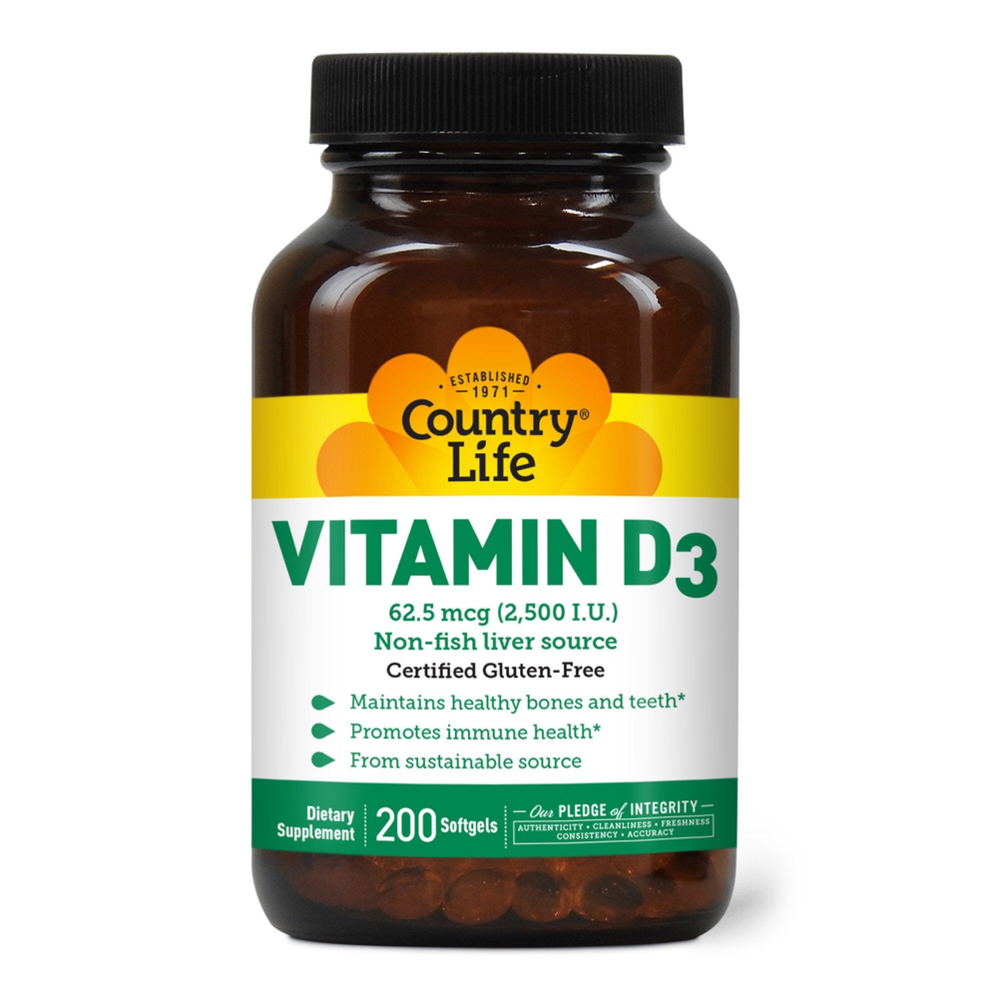 Country Life Vitamin D3 2,500 IU Non-fish Liver Source 200 Softgel