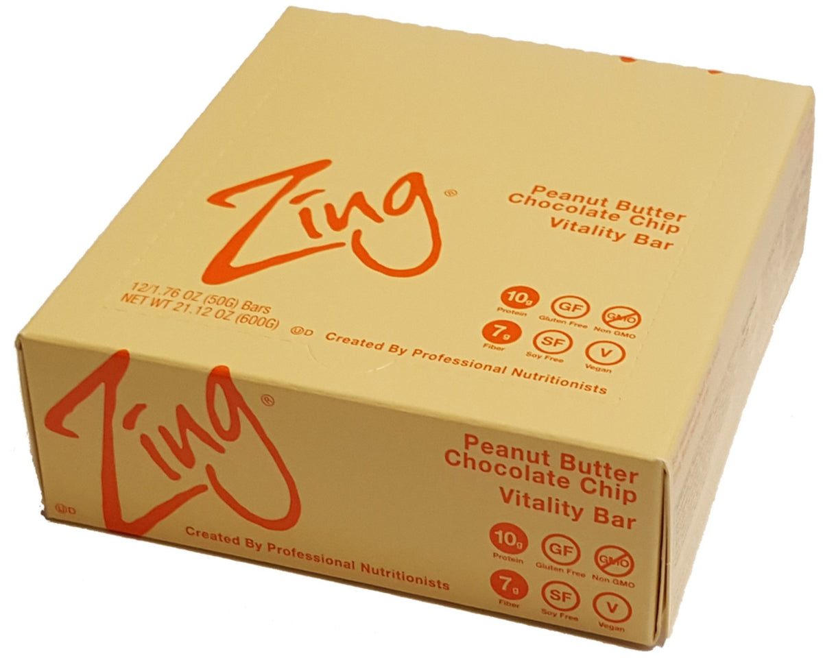 Zing Bars Zing Nutrition Bar-Peanut Butter Chocolate Chip-Box 12 Bars Box