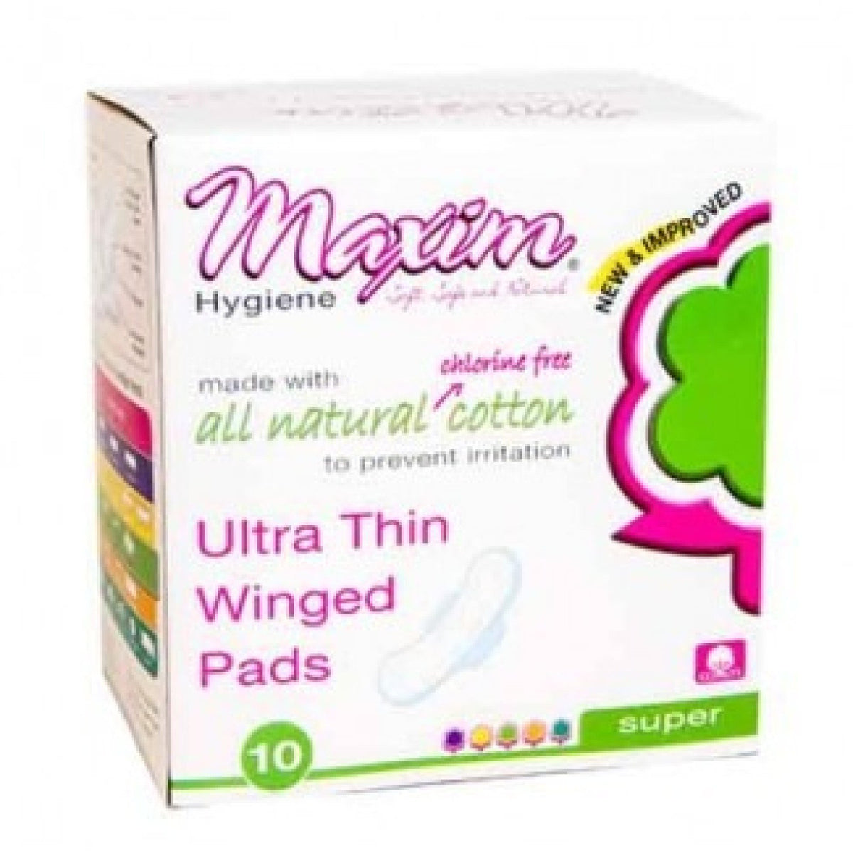 Maxim Hygiene Products Natural Cotton Ultra Thin Winged Pads Overnight 10 Pad