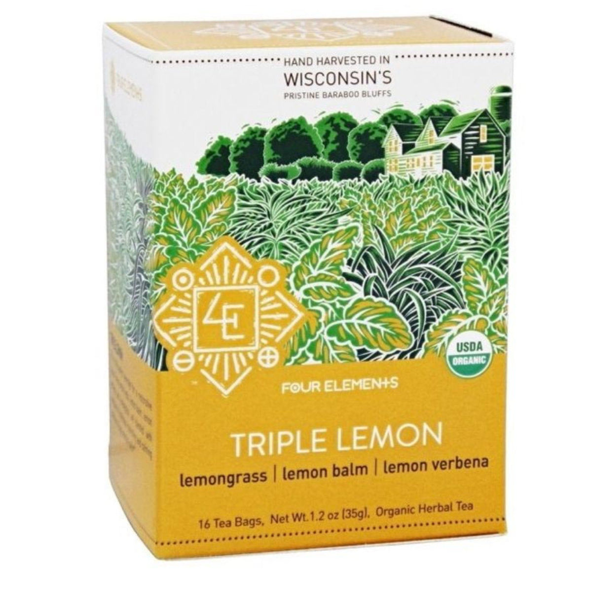 Four Elements Organic Herbals Triple Lemon Tea 16 Bags Box