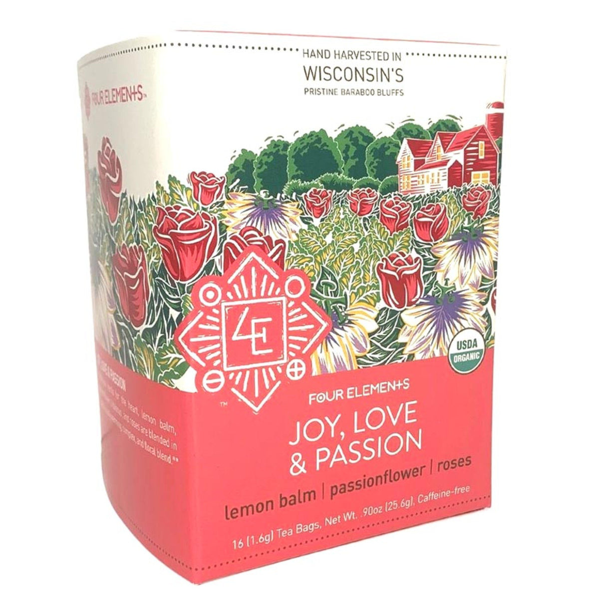 Four Elements Organic Herbals Joy, Love &amp; Passion Tea 16 Bags Box