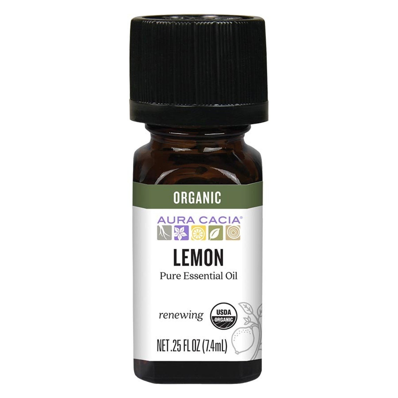 Aura Cacia Organic Lemon Essential Oil 0.25 oz Oil