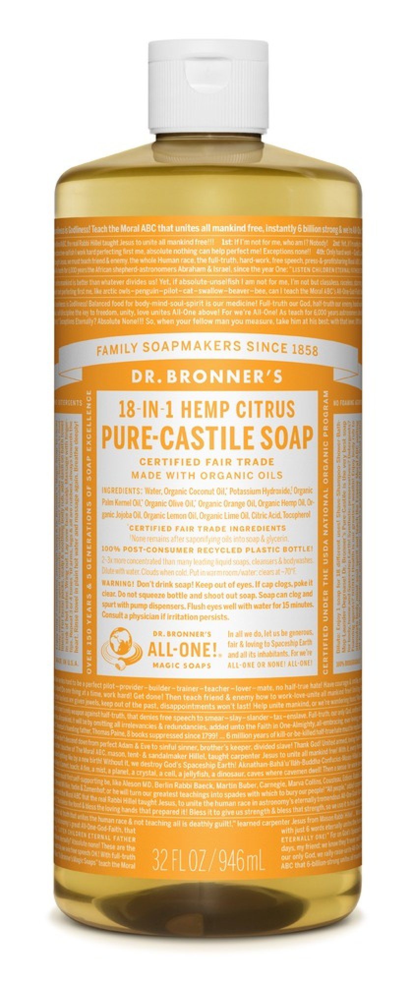 Dr. Bronner's Pure Castile Liquid Soap Citrus 32 oz Liquid