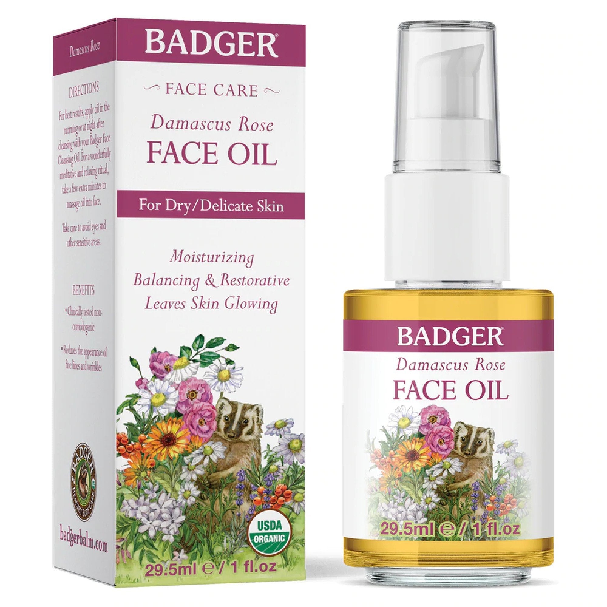 Badger Damascus Rose Face Oil 1 oz Oil