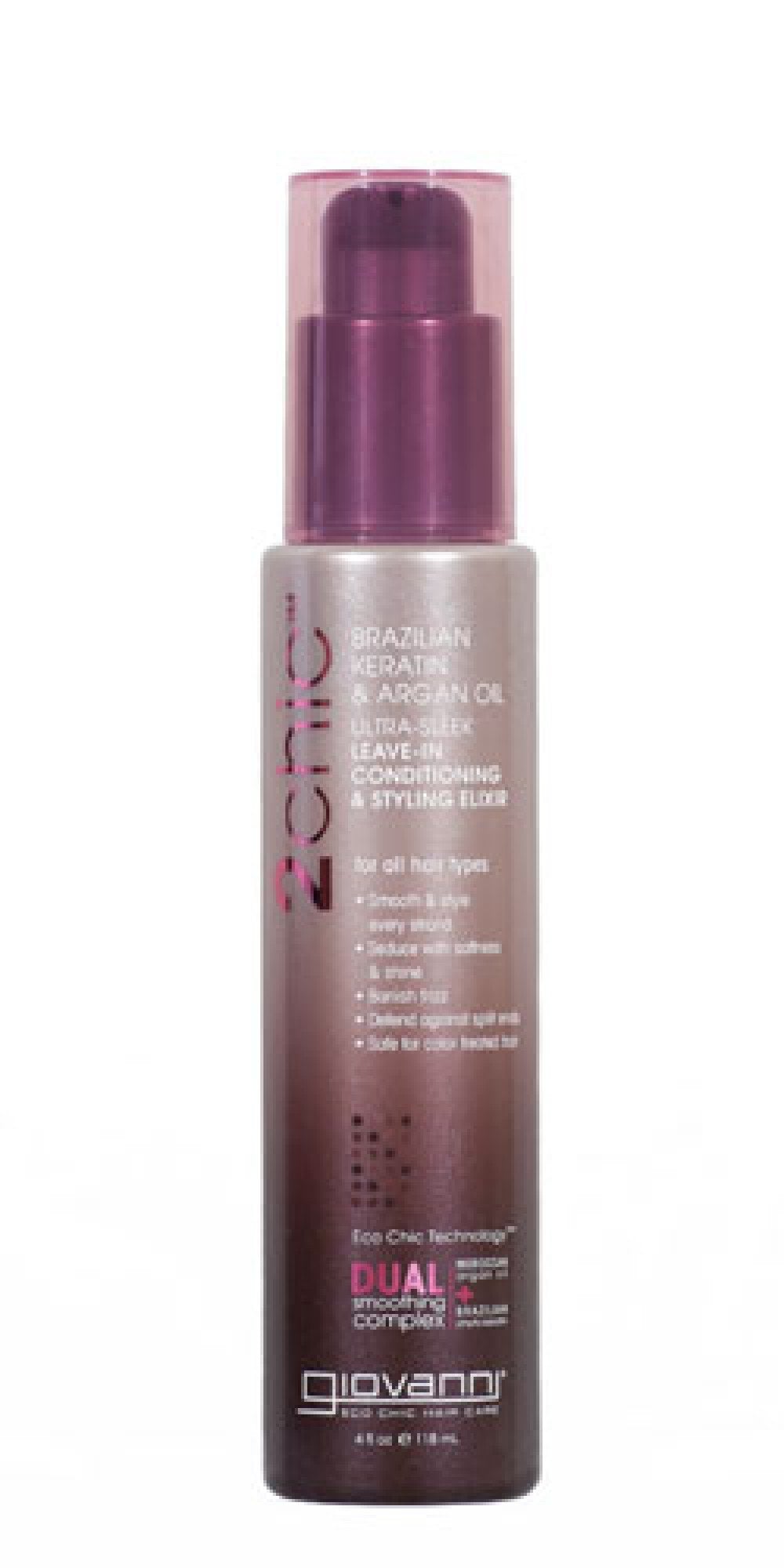 Giovanni 2chic Brazilian Keratin &amp; Argan Oil Ultra-Sleek Leave-In Conditioning &amp; Styling Elixir 4.5 oz Liquid