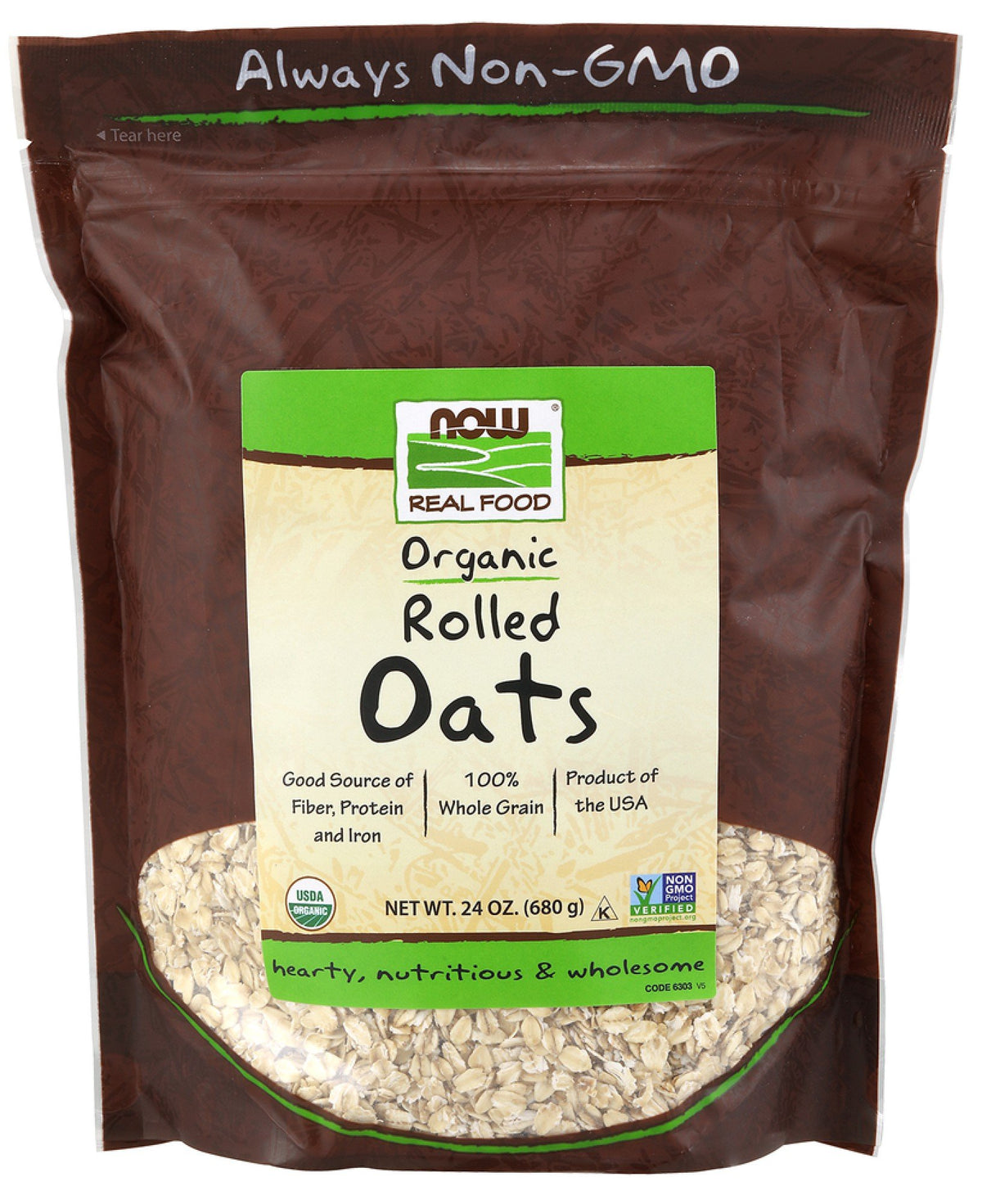 Now Foods Rolled Oats Organic 24 oz Bag