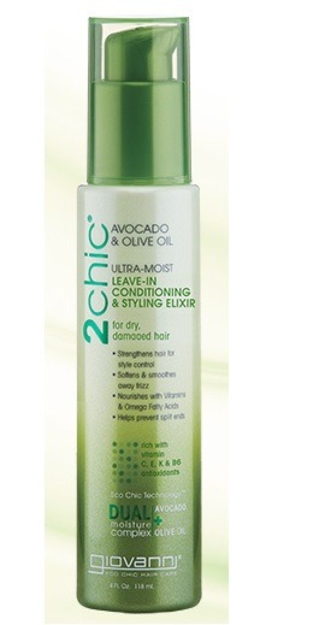 Giovanni 2CHIC Conditioner Leave In Avocado &amp; Olive Oil Moisture 4 oz Liquid