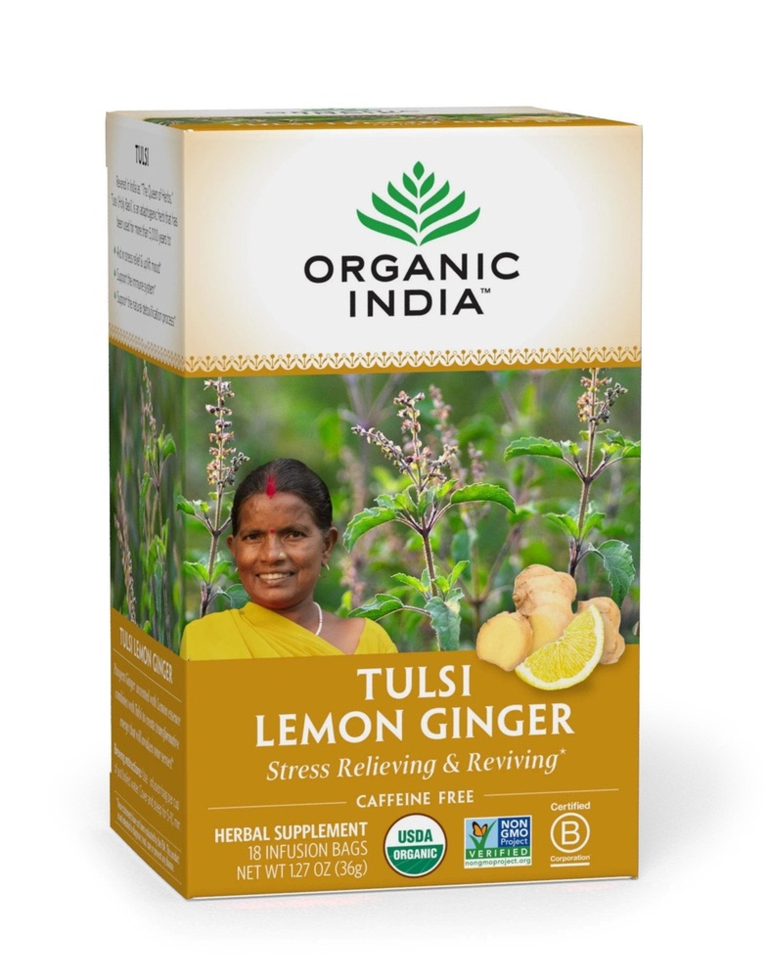 Organic India Tulsi Tea Lemon Ginger 18 Tea Bag