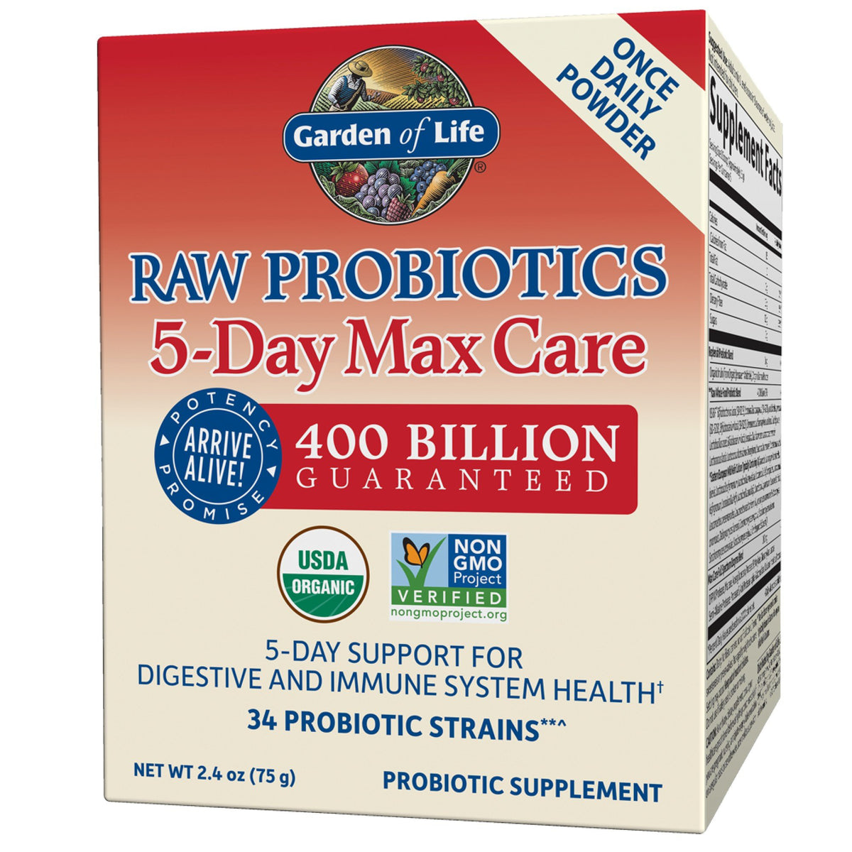 Garden of Life Raw Probiotics 5-Day Max Care-400 Billion 2.4 oz Powder
